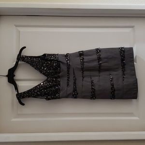 Silver sequin holiday/New Years dress, Bebe size 8